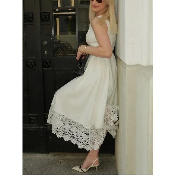 Fehaute Women's White Lace Classic Square Neck A-Line Maxi Dress Size XXL NWT - Picture 2 of 10